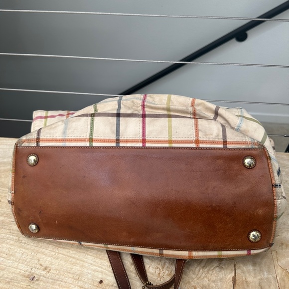 Coach Bleeker Tattersal Plaid Travel Tote Bag Brown Leather Trim & Zip pocket - Picture 16 of 16